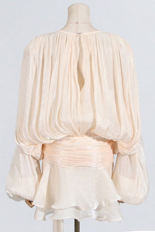 Flowy Sheer Blouse Dress with Layered Skirt & Shorts