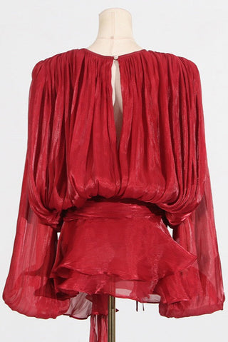 Flowy Sheer Blouse Dress with Layered Skirt & Shorts