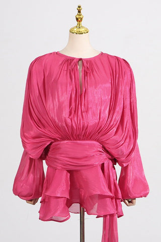 Flowy Sheer Blouse Dress with Layered Skirt & Shorts