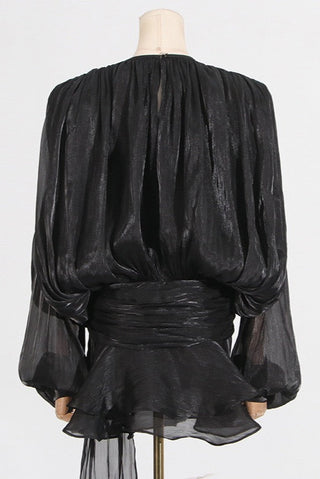 Flowy Sheer Blouse Dress with Layered Skirt & Shorts