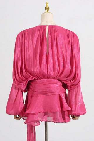 Flowy Sheer Blouse Dress with Layered Skirt & Shorts