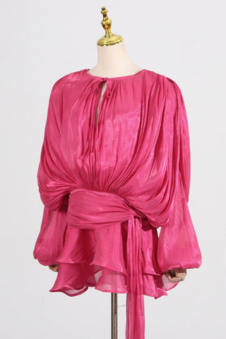 Flowy Sheer Blouse Dress with Layered Skirt & Shorts