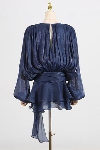 Flowy Sheer Blouse Dress with Layered Skirt & Shorts