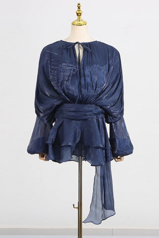 Flowy Sheer Blouse Dress with Layered Skirt & Shorts