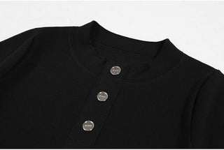 Pleated Hem Button-Down Knit Mini Dress – Short Sleeve