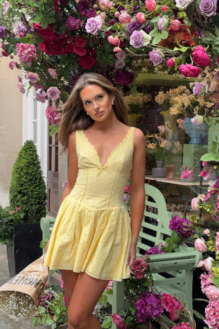 Bloom Lace Mini Dress – V-Neck Corset Bodice with Flowy Skirt