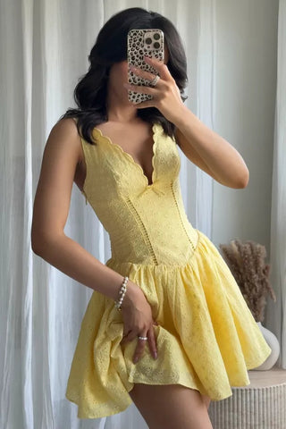 Bloom Lace Mini Dress – V-Neck Corset Bodice with Flowy Skirt