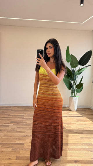Sunset Striped Sleeveless Long Midi Dress