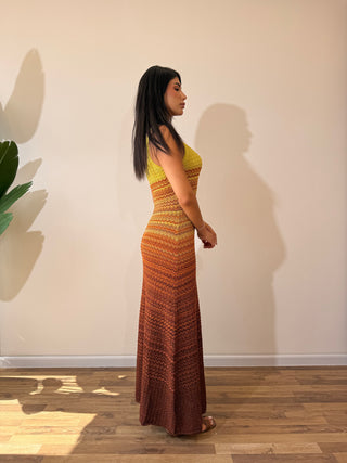 Sunset Striped Sleeveless Long Midi Dress