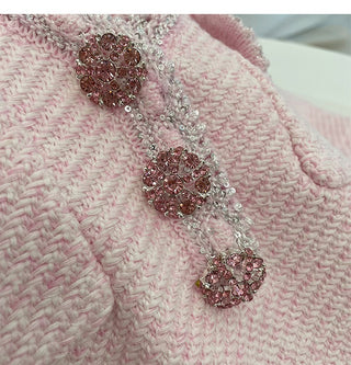 Soft Pink Tweed Knit Mini Dress – Short Sleeve, Pocket Detail