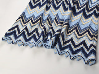 Sleeveless Knitted Long Dress with Zigzag Pattern and Square Neckline