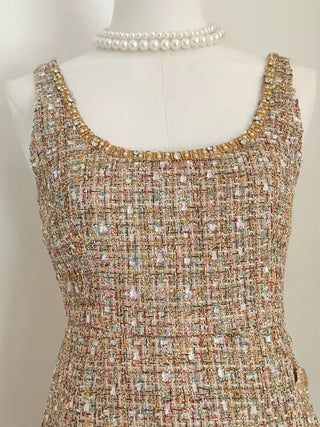 Tweed Luxe Pearl Button Mini Dress – Rose &  Gold Edition