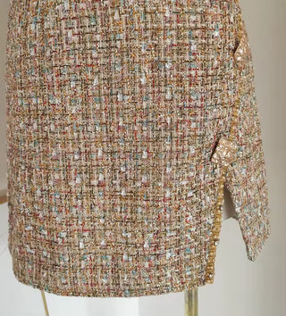 Tweed Luxe Pearl Button Mini Dress – Rose &  Gold Edition