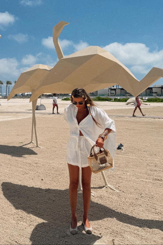 Breeze White Oversized Shirt & Drawstring Shorts Co-ord Set