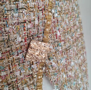 Tweed Luxe Pearl Button Mini Dress – Rose &  Gold Edition