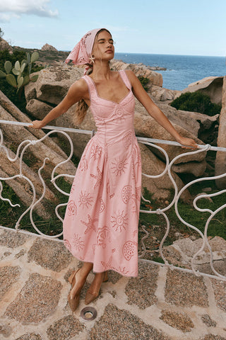 Coastal Bloom Embroidered Cutout Long Dress