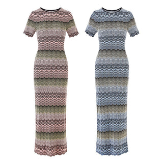 Wave Knit Short Sleeve Bodycon Midi Dress