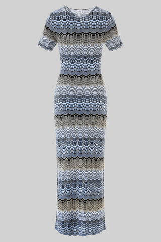 Wave Knit Short Sleeve Bodycon Midi Dress