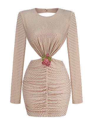 Apricot  Sequin Flower Backless Mini Dress
