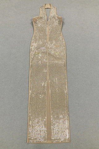 Radiant Crystal Mesh Gown with Sculpted Bust and Choker Detail