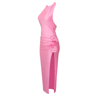 Lily Pink Backless Flower Midi Dress