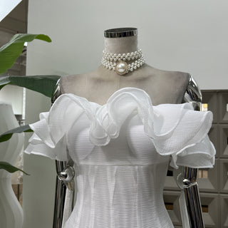 Off-Shoulder Mini Dress with Ruffle Trim and Flared Skirt