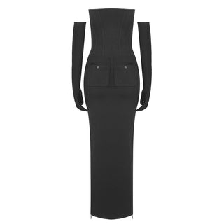 Elegant Strapless Backless Long Dress with Gloves