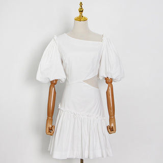 Puff Pleat Shoulder Detail Mini Dress