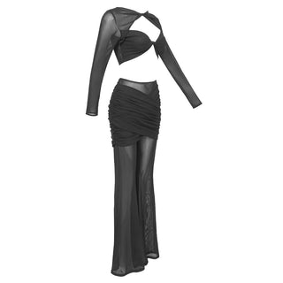 Mesh Long Sleeve Backless  Set