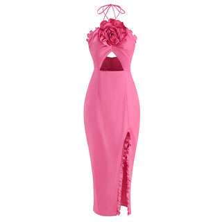 Thalia Flower Backless Satin Long Dress