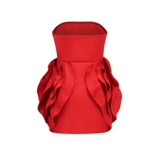 Scarlet Blossom Strapless Flower Mini Dress