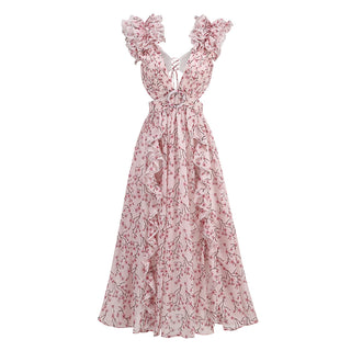 Floral Cascade Backless Long Dress