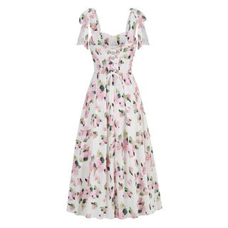 Lena Sleeveless Floral Back Tie  Long Dress