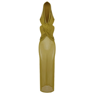 Hooded Cross Border Sleeveless Mesh Long Dress
