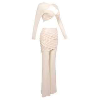 Mesh Long Sleeve Backless  Set