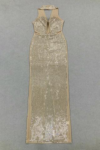 Radiant Crystal Mesh Gown with Sculpted Bust and Choker Detail