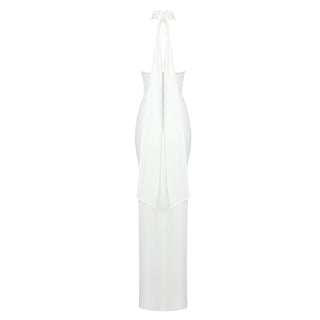 Athena White Halter Flower Grecian Long Dress