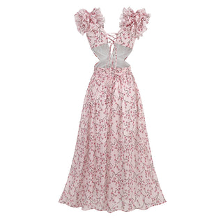 Floral Cascade Backless Long Dress