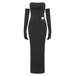 Elegant Strapless Backless Long Dress with Gloves