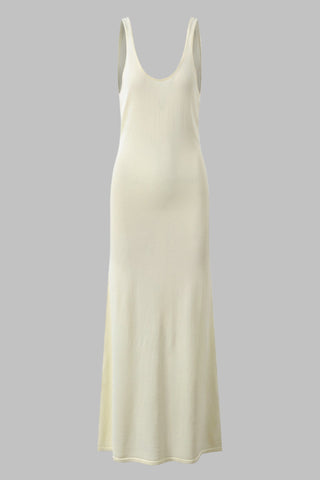 Crochet Blossom Scallop-Trim Back-Tie Long Knit Dress