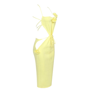 Halter Neck Flower Bandage Backless Long Dress