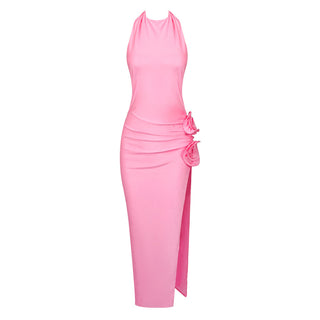 Lily Pink Backless Flower Midi Dress