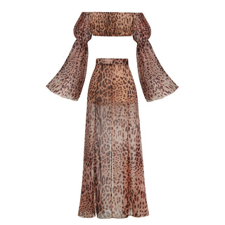 Leopard Ruffle Off Shoulder Set
