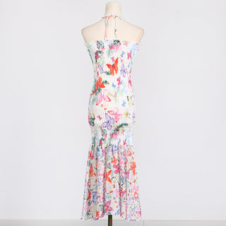 Blossom Breeze Halter Embroidered Floral Long Dress