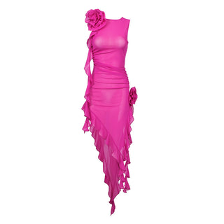 Silvana Mesh Sleeveless See Through Flower Mini Dress