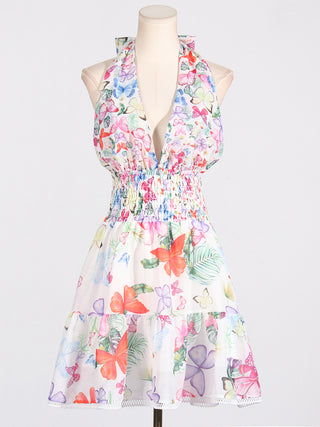 Summer Bloom Halter Neck  Backless Mini Dress