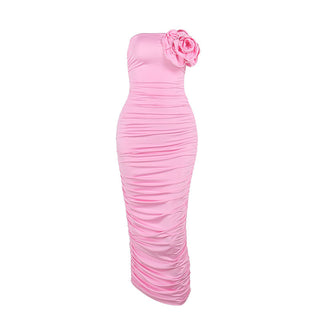Alice Strapless Flower Pink Midi Dress