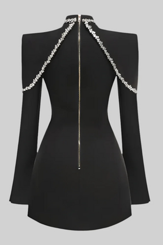 Crystal-Embellished Long-Sleeve Mini Dress