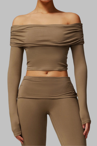 Padded Off-Shoulder Long-Sleeve Sport Top