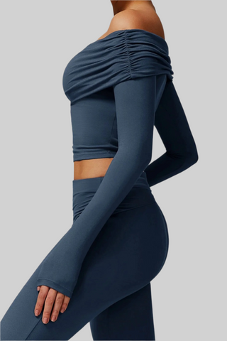 Padded Off-Shoulder Long-Sleeve Sport Top